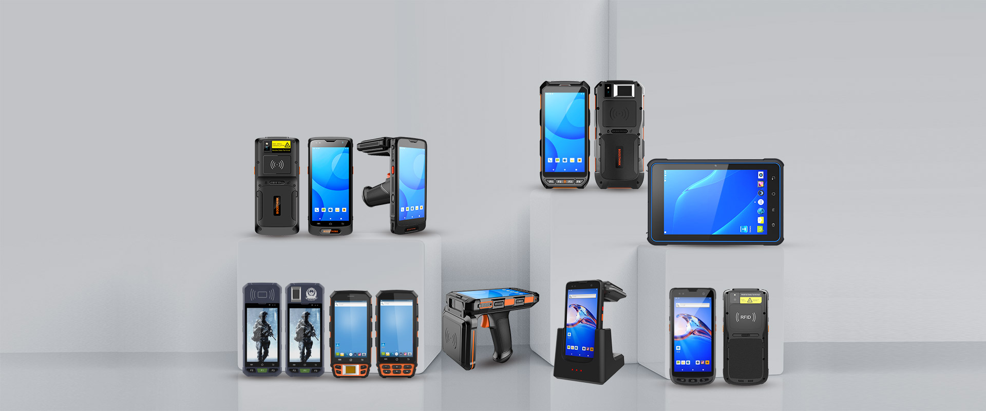 Shenzhen Handheld-Wireless Technology Co., Ltd., विविध ऍप्लिकेशन्स आणि वापरांसाठी विविध andoid RFID किंवा बारकोड रीडर ऑफर करतात.